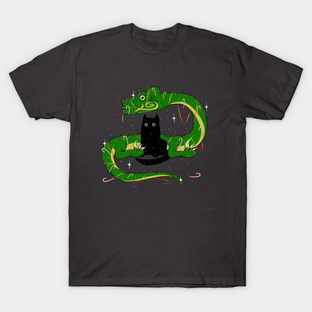 Funny cat and green dragon T-Shirt by svu